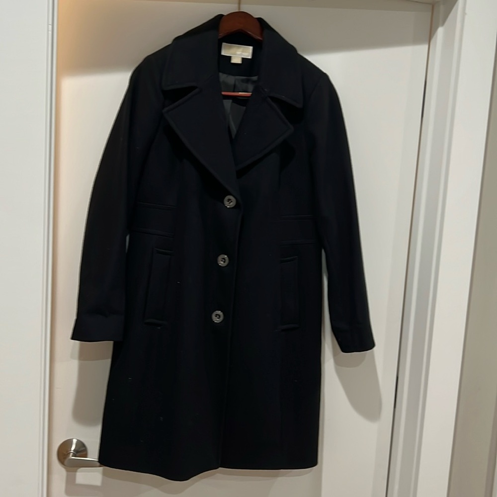 MICHAEL Michael Kors Wool Blend Notched Collar Coat – Single Breasted, Size L
